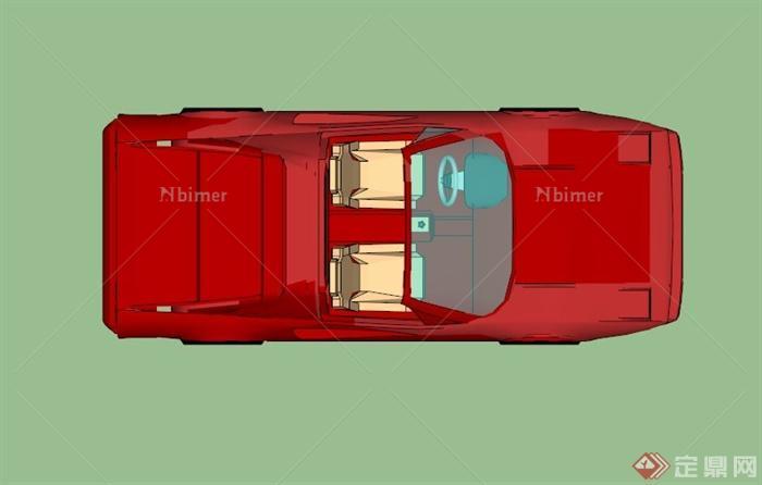 某现代红色敞篷跑车SU模型