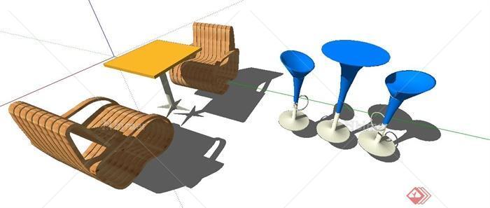 两组现代风格吧凳、椅子、茶几su模型