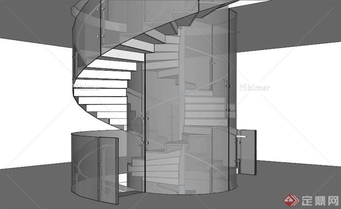 现代玻璃围栏楼梯SU模型