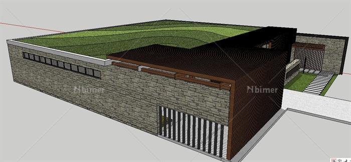 一个公园管理用房与厕所建筑设计SU精致设计模型