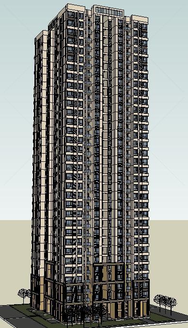 某新古典简约风格高层住宅楼建筑设计SU模型[原创