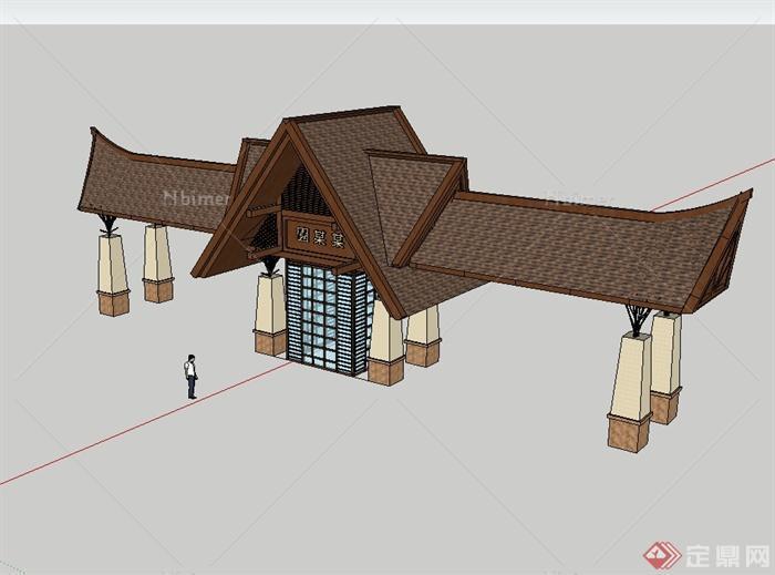 东南亚风格入口大门设计SU模型[原创]
