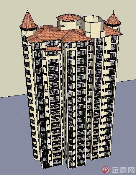 欧式西班牙高层住宅楼建筑设计su模型[原创]