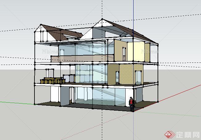 某3层居住建筑楼设计SU模型素材