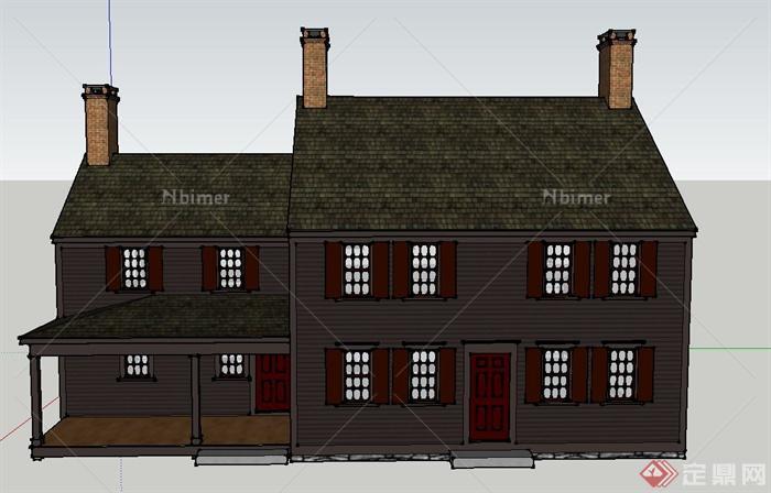某两层两排乡村住宅建筑设计SU模型