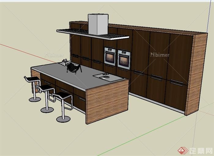 现代风格开放式厨房设计su模型