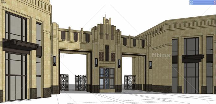 某新古典小区入口、沿街商业街建筑设计方案SU模