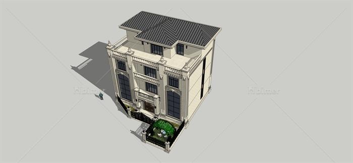 一栋古典欧式别墅建筑设计SU模型[原创]
