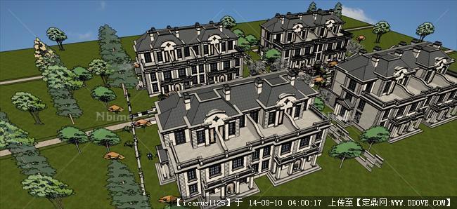 法式联排别墅建筑设计方案su模型