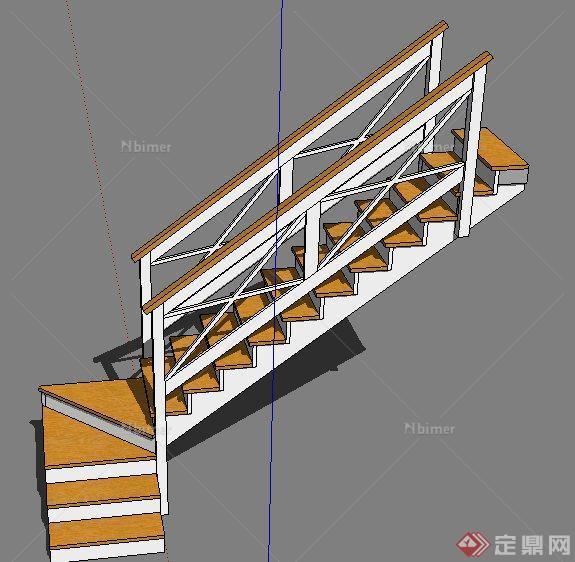 室内木质转角楼梯踏步设计SU模型