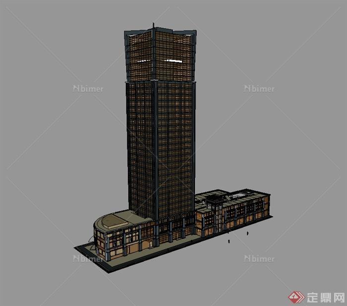 某现代风格高层大型酒店建筑楼设计su模型[原创]