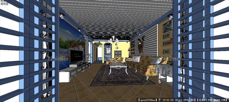 地中海风格客厅室内渲染案例