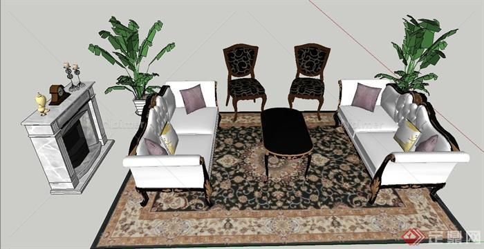 某欧式风格客厅沙发、茶几组合设计SU模型