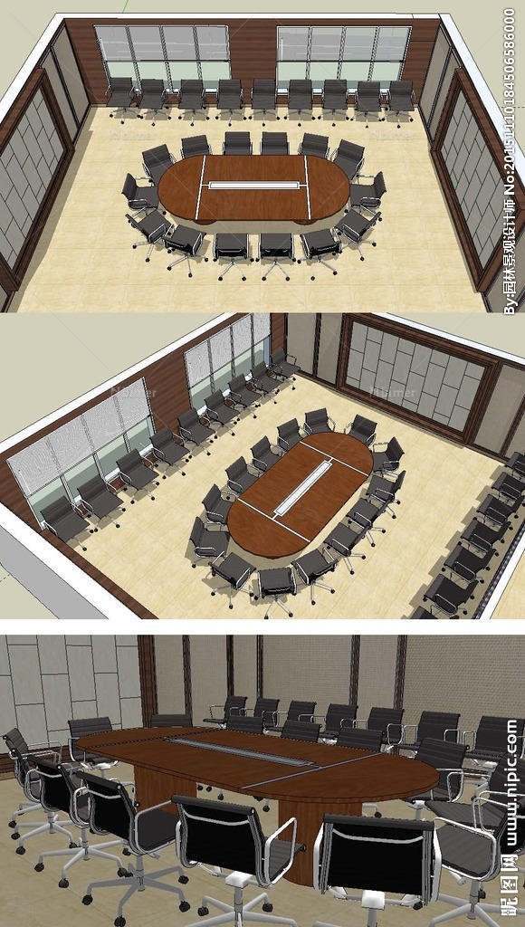 现代会议室桌椅草图大师模型图片