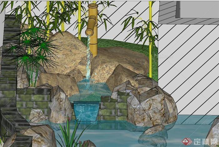 园林景观节点古典中式小水池景观设计SU模型