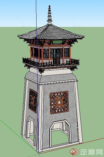 中式瞭望塔塔楼设计su模型[原创]