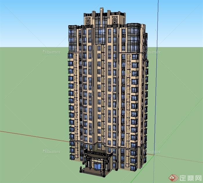 新古典风格详细高层居住小区建筑楼设计su模型[原