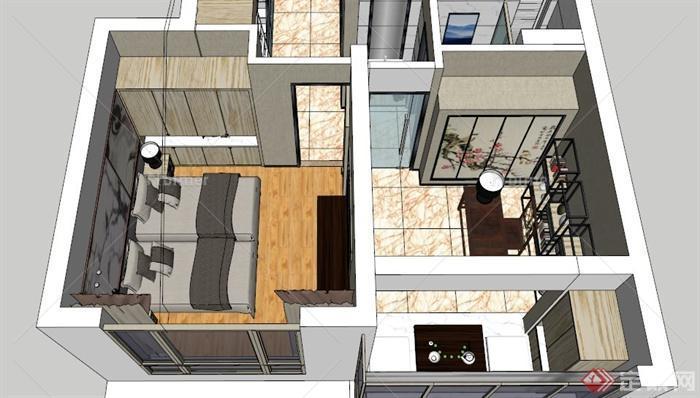 现代中式风格二层复式住宅室内设计su模型