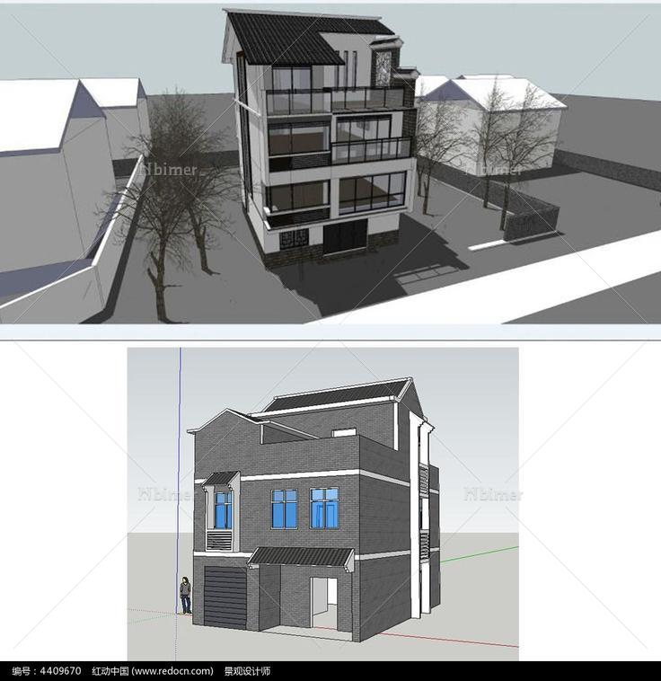 岭南中式别墅建筑草图大师SU模型