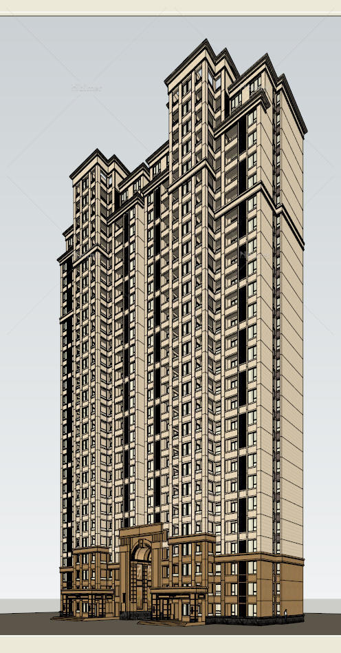 新古典公寓建筑设计方案su模型[原创]