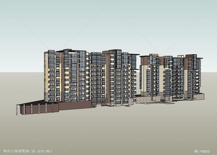 小高层南面高层住宅 su模型 3d