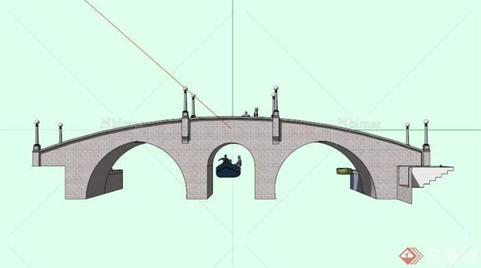 现代拱形石桥设计SU模型[原创]