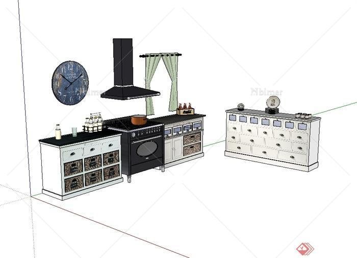 现代风格完整的厨房橱柜设计SU模型[原创]