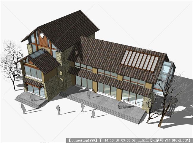 超精细中式别墅建筑设计方案su模型