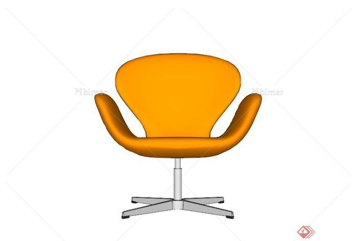 现代橙色带滑轮椅子SU模型