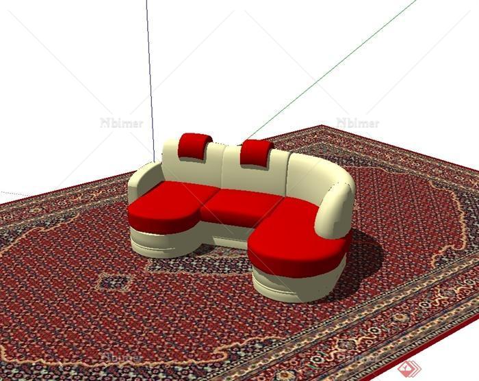 现代风格室内沙发及地毯设计SU模型[原创]