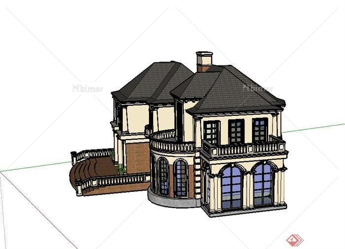 某欧式两层精致小别墅建筑设计SU模型