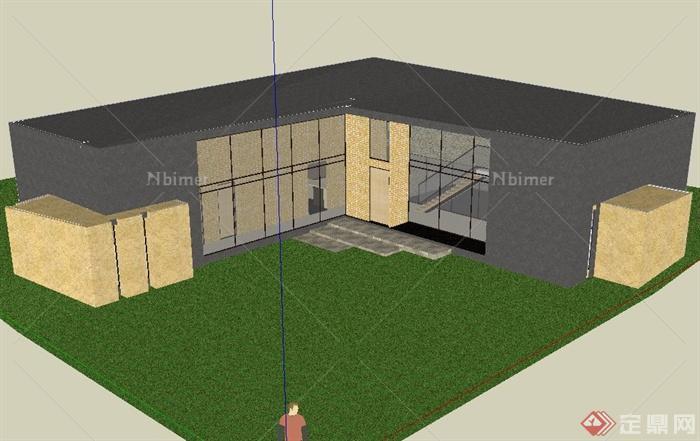 某栋L形双层住宅建筑设计SU模型