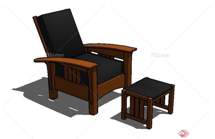 一套皮木质老板椅座椅SU模型素材