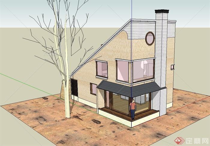 某住宅倾斜屋顶建筑设计su模型
