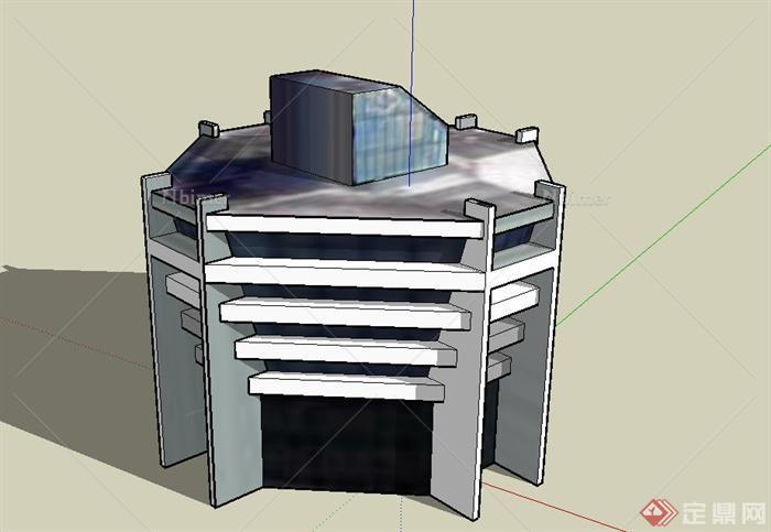 现代多层电影院建筑设计SU模型