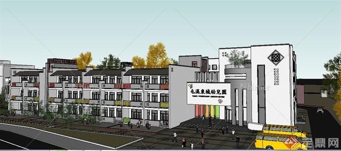现代中式幼儿园、社区服务中心建筑设计su模型[原