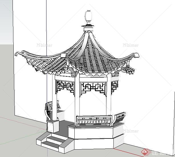 某古典中式风格景观八角亭设计SU模型