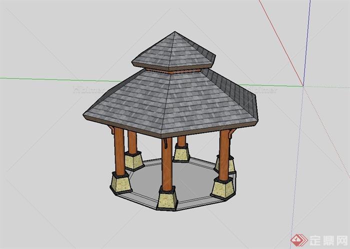 双重檐木亭设计su模型