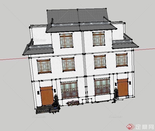 某现代中式农村住宅建筑设计su模型