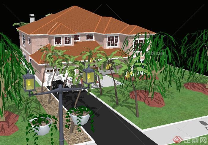 某别墅庭院花园建筑设计SU模型