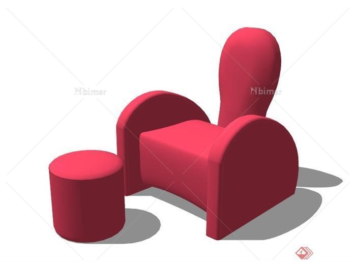 红色单人沙发组合SU模型[原创]