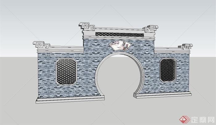 某古典中式庭院景墙门设计su模型