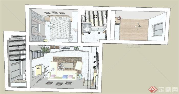 某两室一厅欧式住宅空间设计SU模型