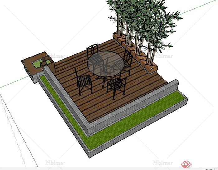 园林景观节点木平台设计SU模型