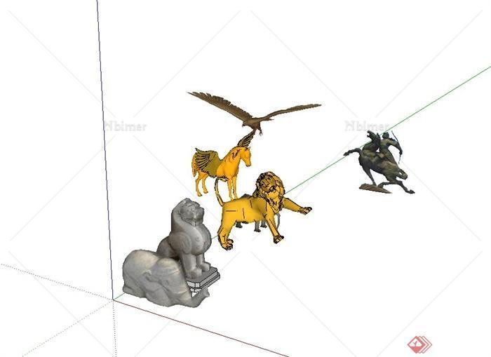 七种不同的动物雕塑设计su模型[原创]
