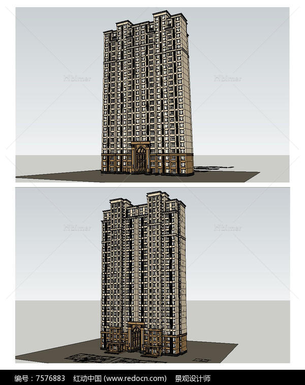 古典高层住宅建筑草图大师SU模型