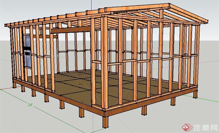 某建筑木制框架SU模型