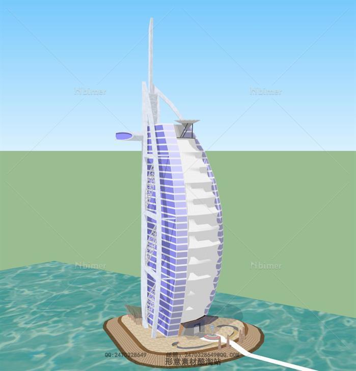 迪拜某帆船酒店建筑设计SU模型