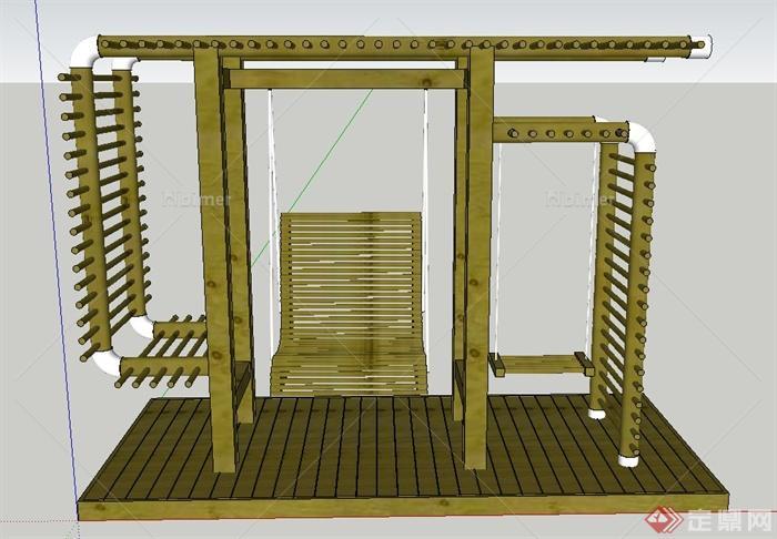 青黄木多功能吊椅廊架设计SU模型