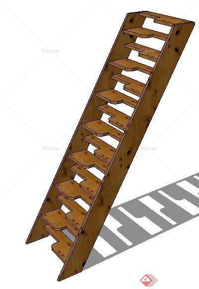 简约木质直楼梯设计su模型[原创]